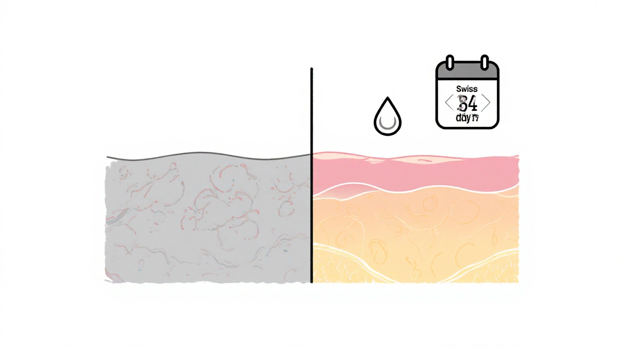 Comparación de piel dañada por uso prolongado y piel sana tras uso correcto