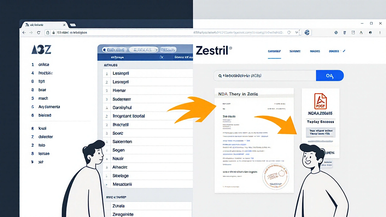 Comparación entre índice A-Z limitado y búsqueda principal efectiva en Drugs@FDA.