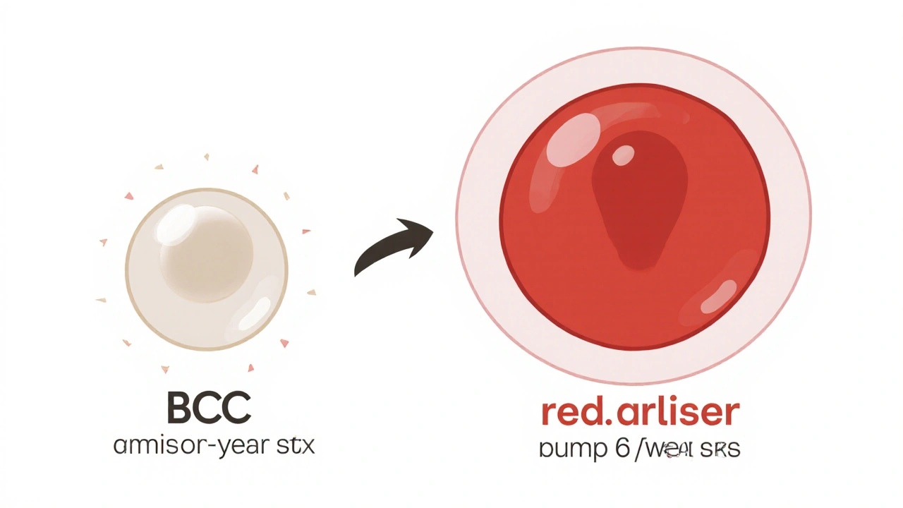 Comparación visual del crecimiento lento de un carcinoma basocelular versus el crecimiento rápido de un carcinoma escamoso.