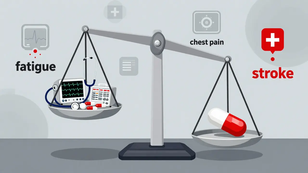 Balanza médica colapsada por una cápsula de yohimbe frente a medicamentos para la presión arterial.