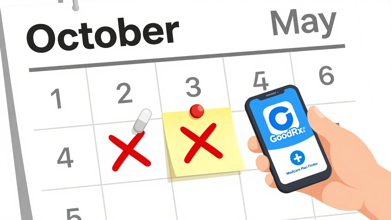 Calendario mostrando cambios anuales en los niveles de medicamentos, con notas adhesivas y aplicaciones de ayuda.