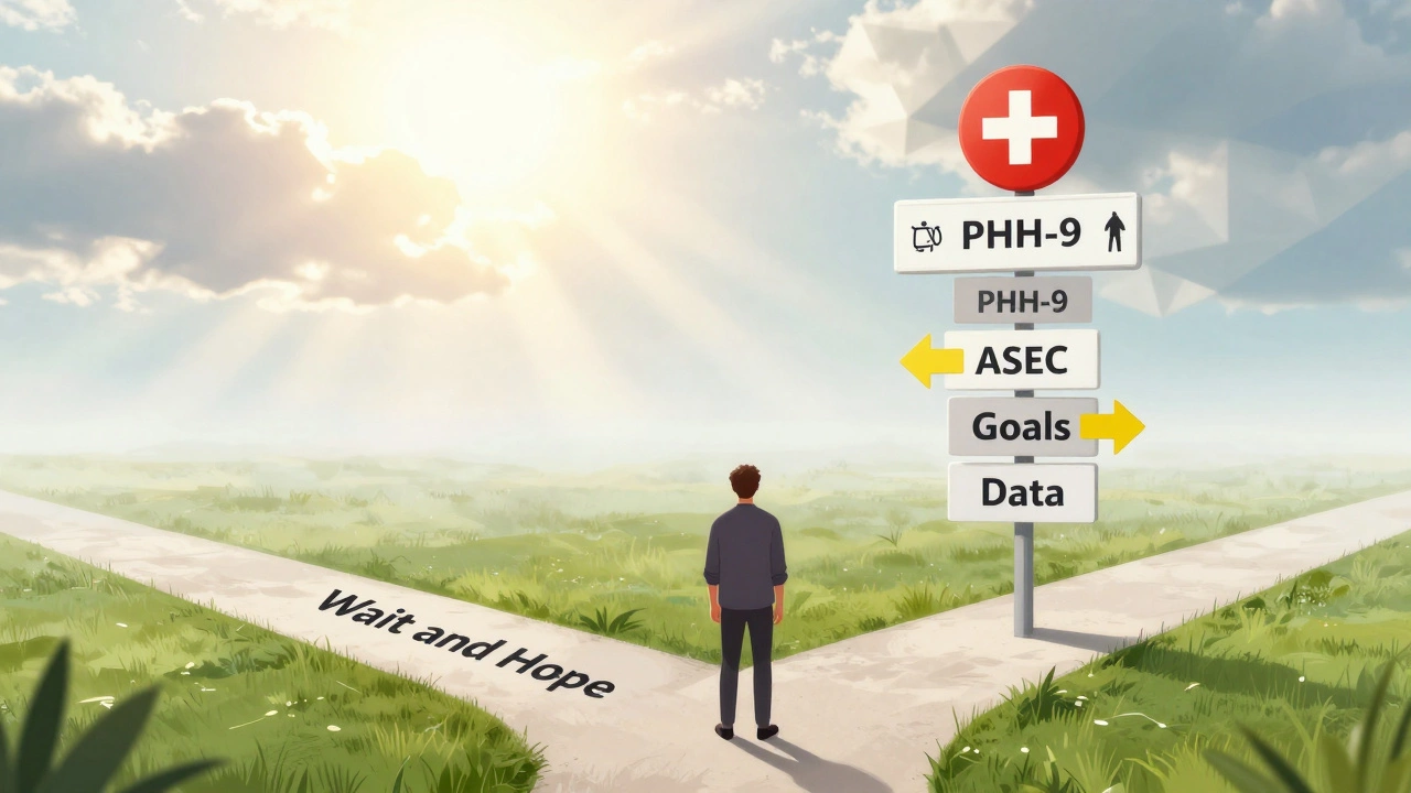 Persona en una encrucijada entre esperar pasivamente o actuar con datos y metas personales.