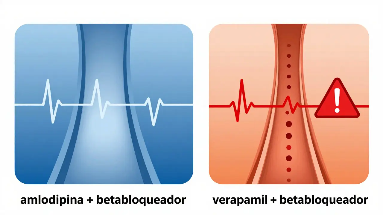 Dos caminos eléctricos en el corazón: uno fluido y seguro, otro bloqueado con advertencia de riesgo.