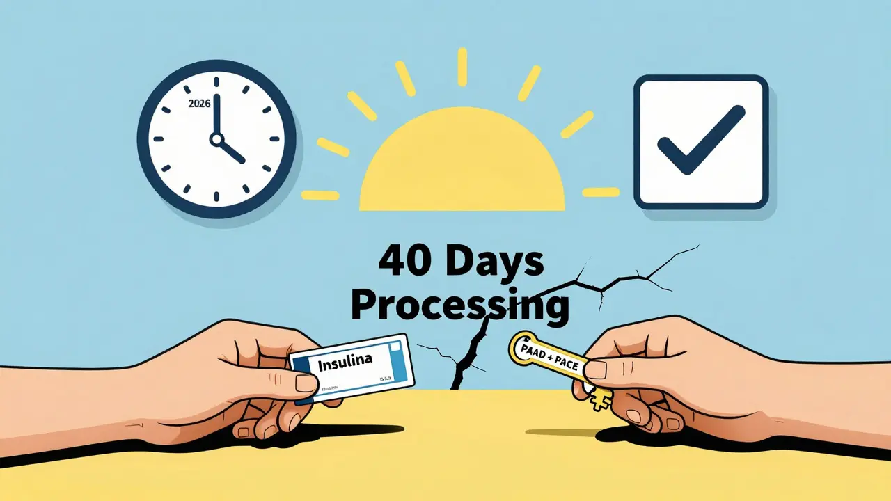 Dos manos se unen con una receta y una llave, cruzando una pared de espera.