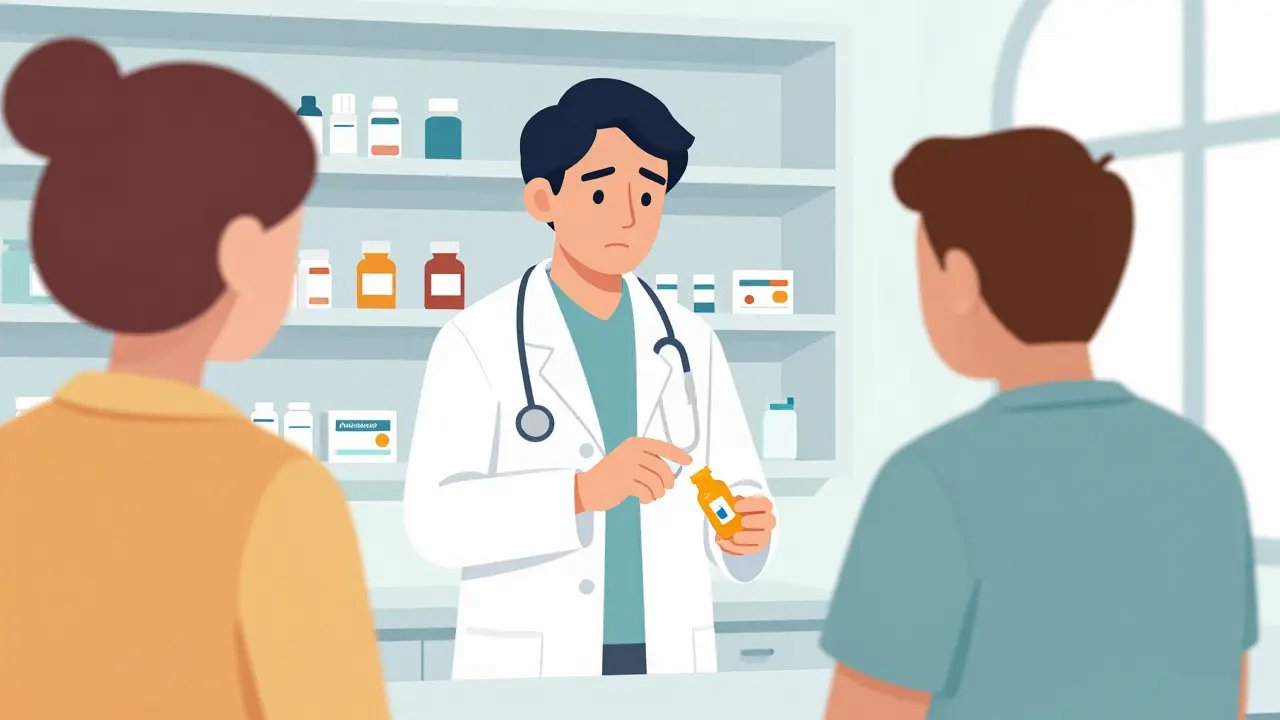 Médico entrega un medicamento básico en la enfermería del barco.