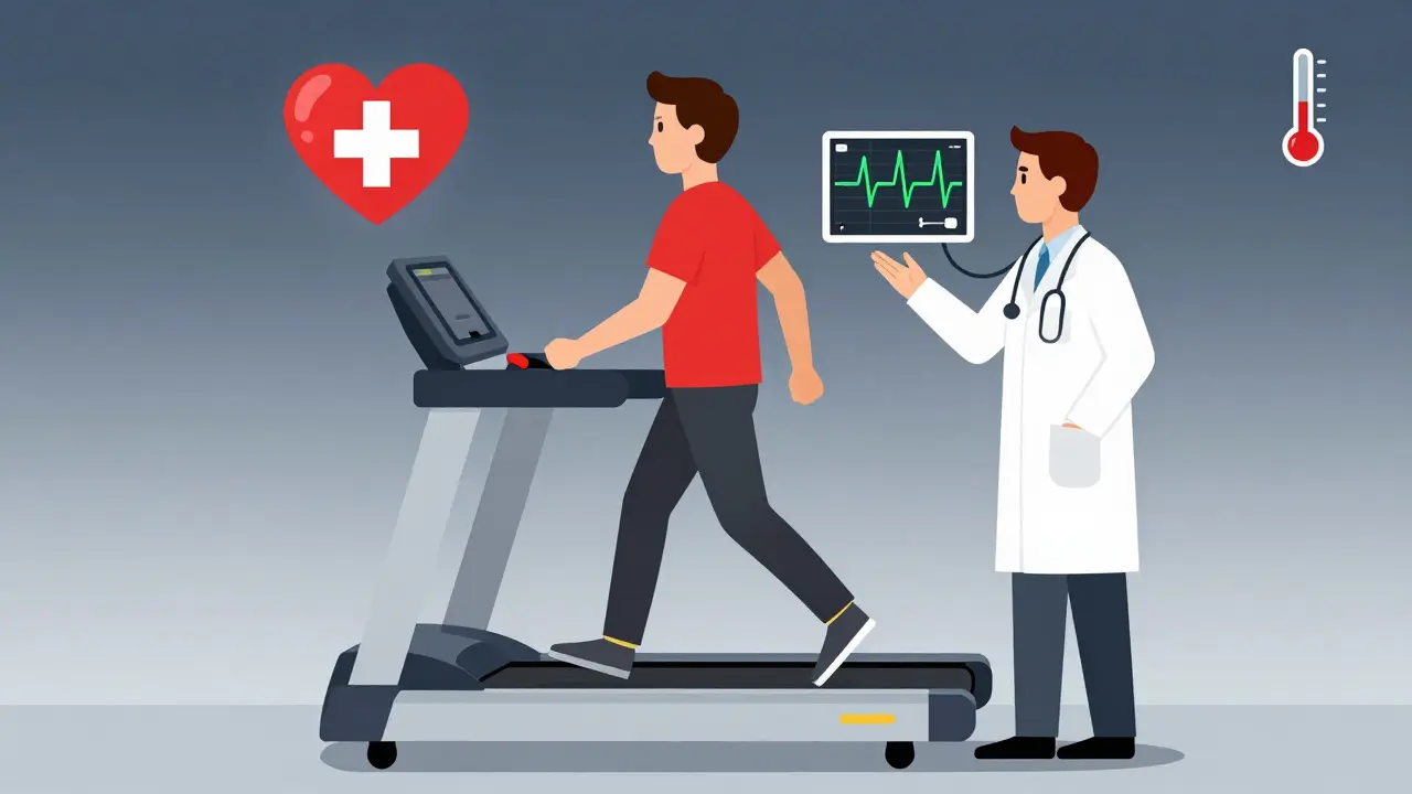 Persona caminando en cinta de correr mientras se monitorea su ritmo cardíaco.