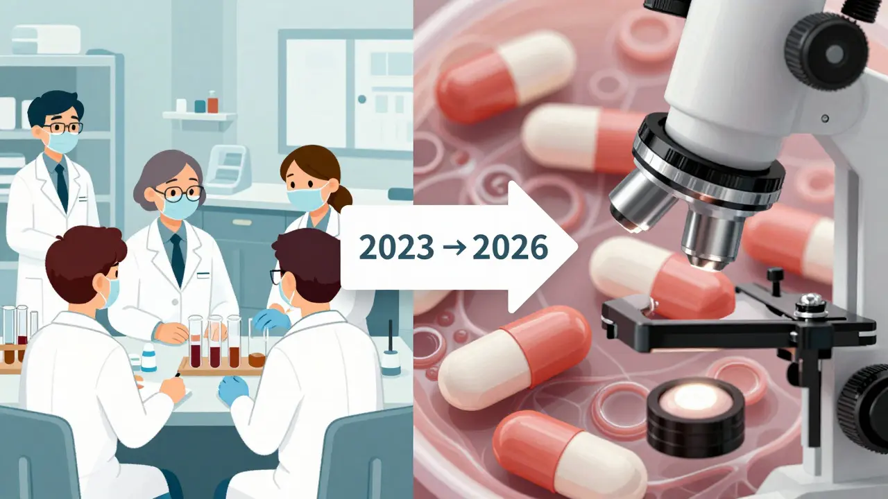 Comparación entre estudio clínico tradicional y microscopía de alta resolución de una tableta.