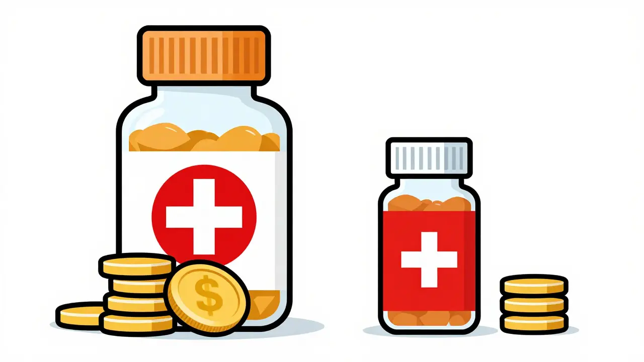 Dos frascos de medicamentos con costos comparativos