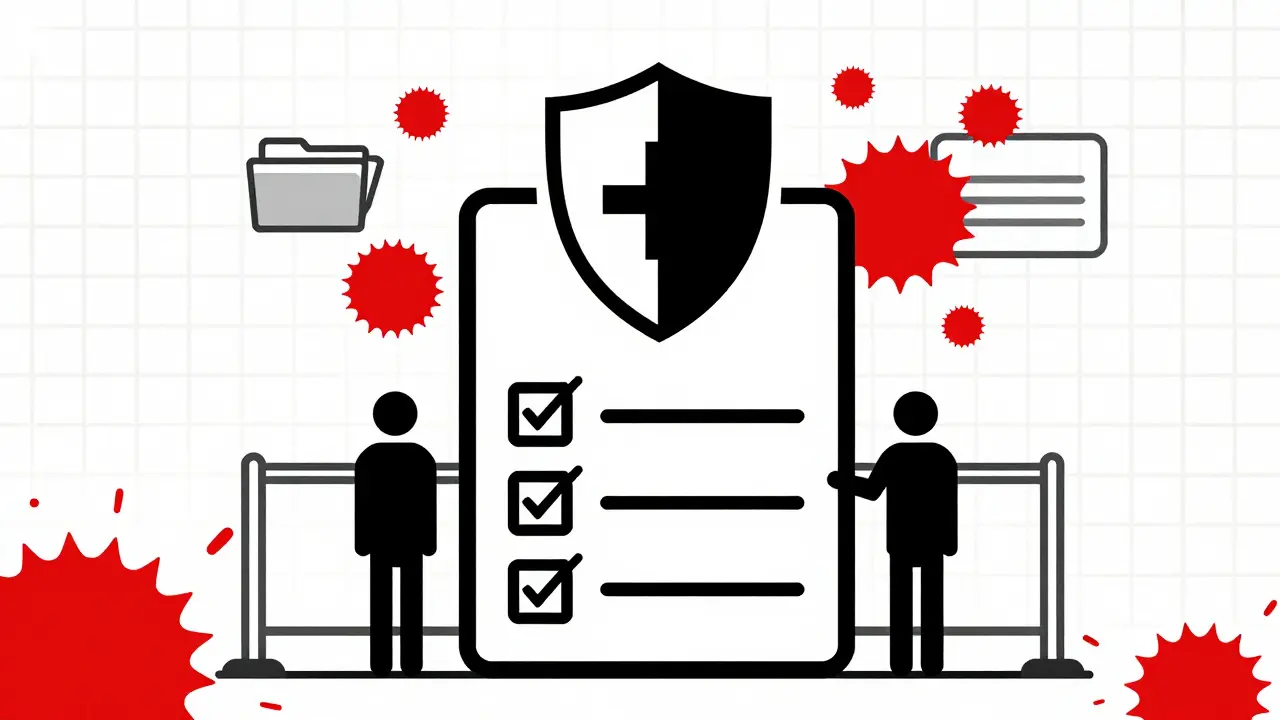 Escudo protector sobre lista de verificación simbolizando la seguridad farmacológica.