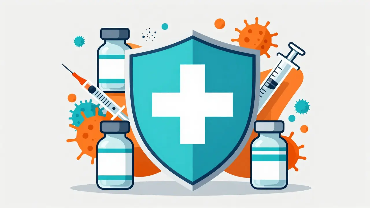 Escudo protector formado por vacunas que protege a un paciente de infecciones externas.