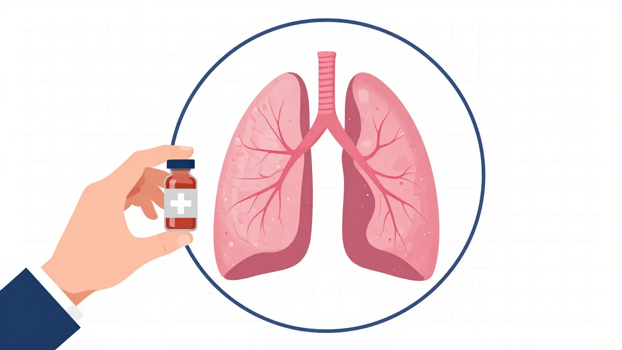 Representación conceptual de la recuperación pulmonar tras suspender un medicamento.