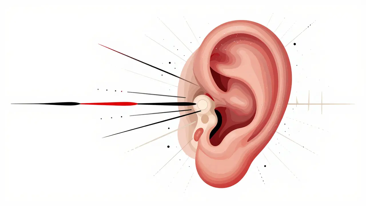 Representación gráfica y geométrica de la cóclea con células ciliadas dañadas.