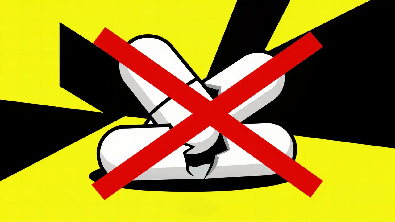 Símbolo gráfico de advertencia sobre medicamentos falsos y peligrosos.