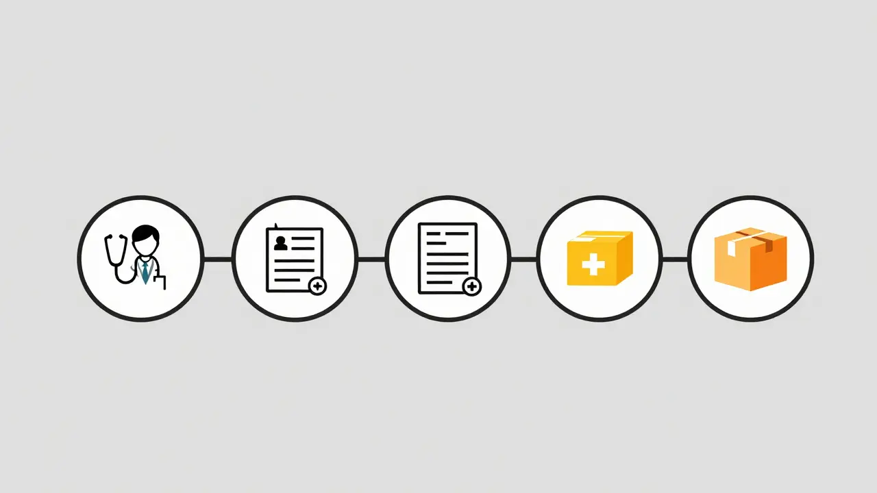Diagrama geométrico de los pasos seguros para obtener receta médica