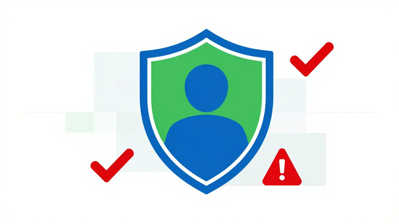 Escudo gráfico minimalista representando la seguridad en farmacias online