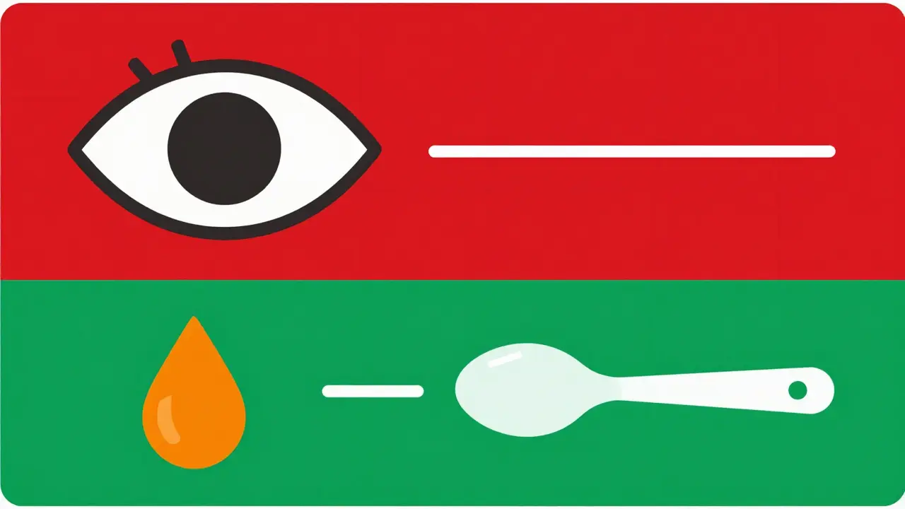 Gráfico minimalista mostrando la medición correcta a la altura de los ojos con mililitros.