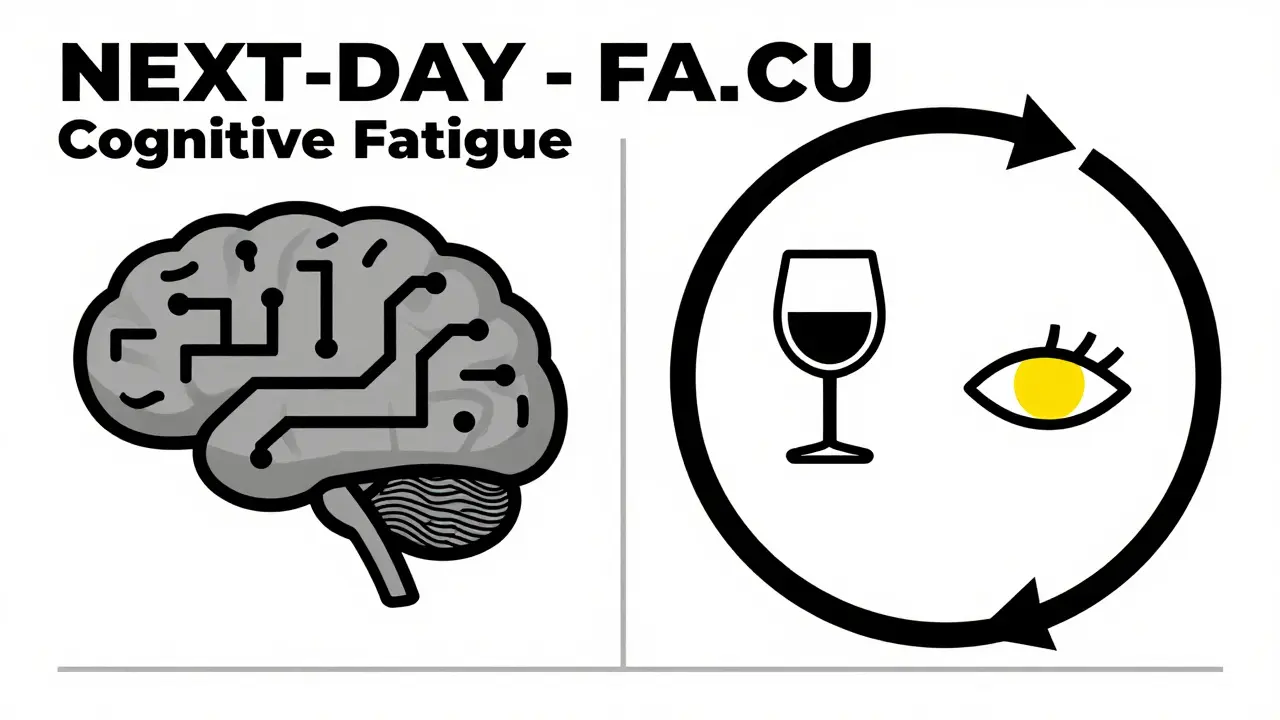 Fatiga cognitiva y ciclo vicioso del alcohol ilustración