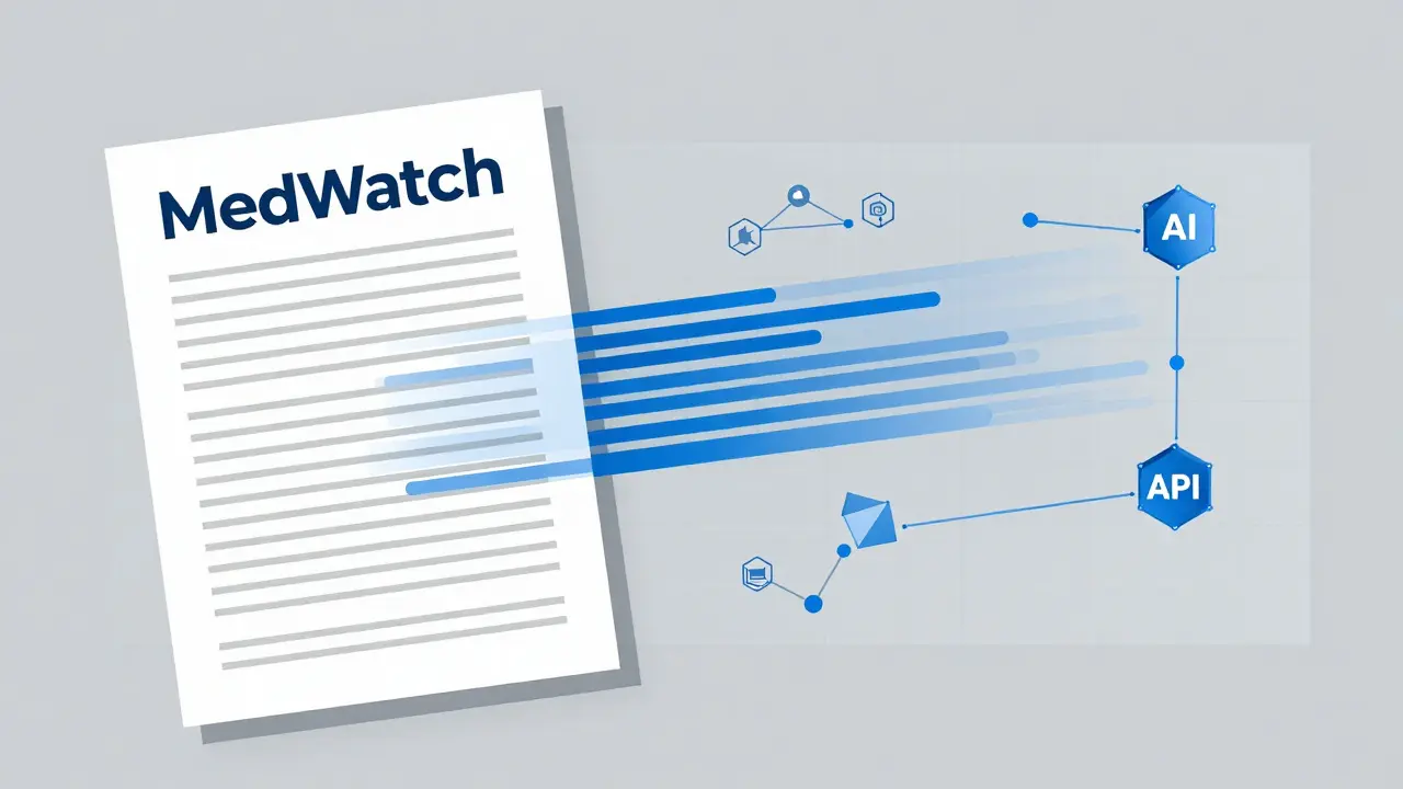 Gráfico plano sobre innovación tecnológica e IA en MedWatch