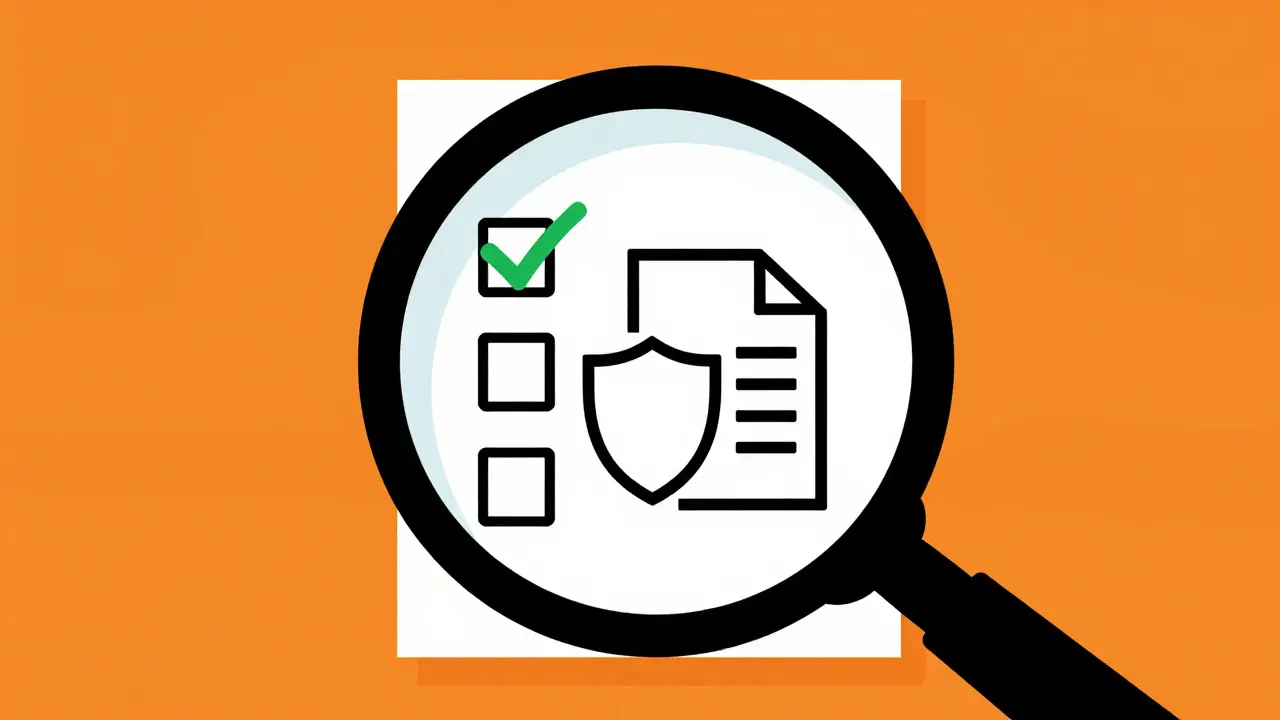 Lupa sobre lista de verificación para validar farmacias online