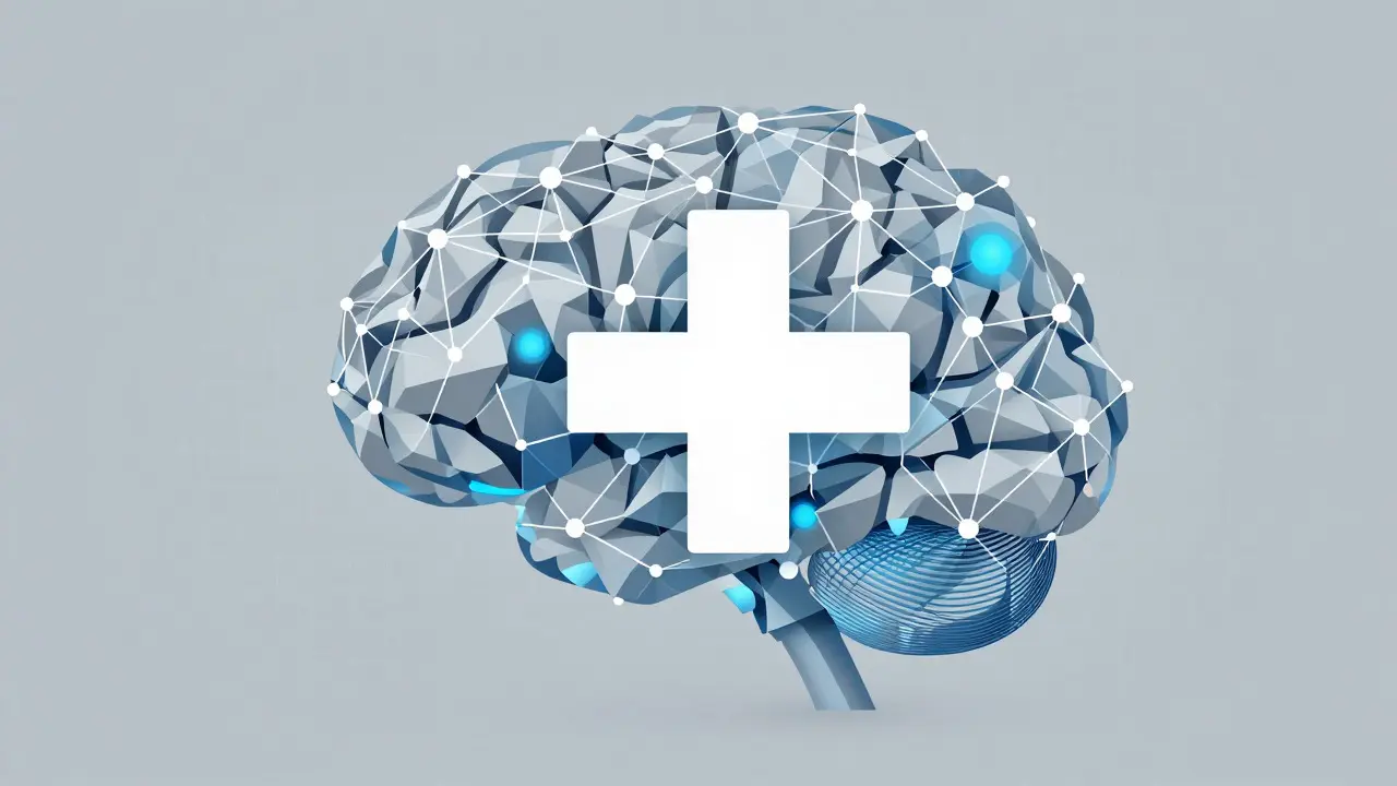 Arte conceptual futurista que representa la integración de IA en dispositivos de terapia TENS