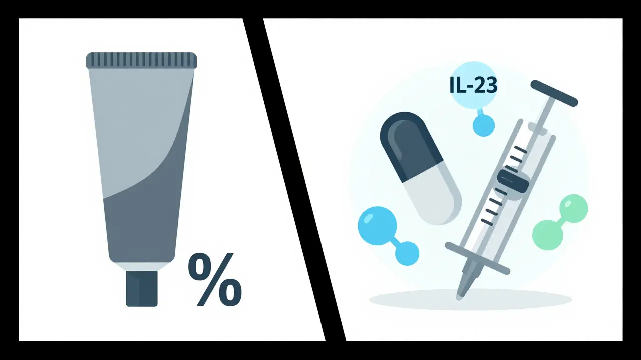 Comparación gráfica entre cremas tópicas y tratamientos sistémicos modernos