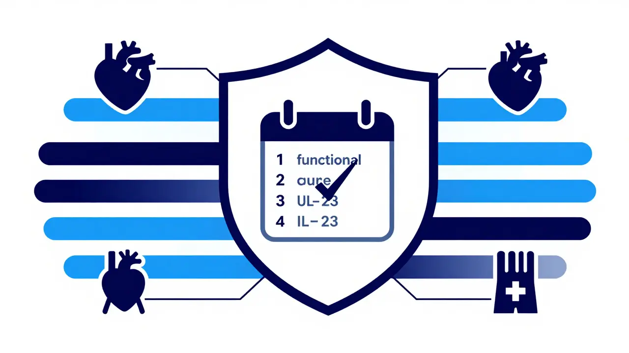 Concepto de cura funcional con iconos de tratamiento trimestral y salud general