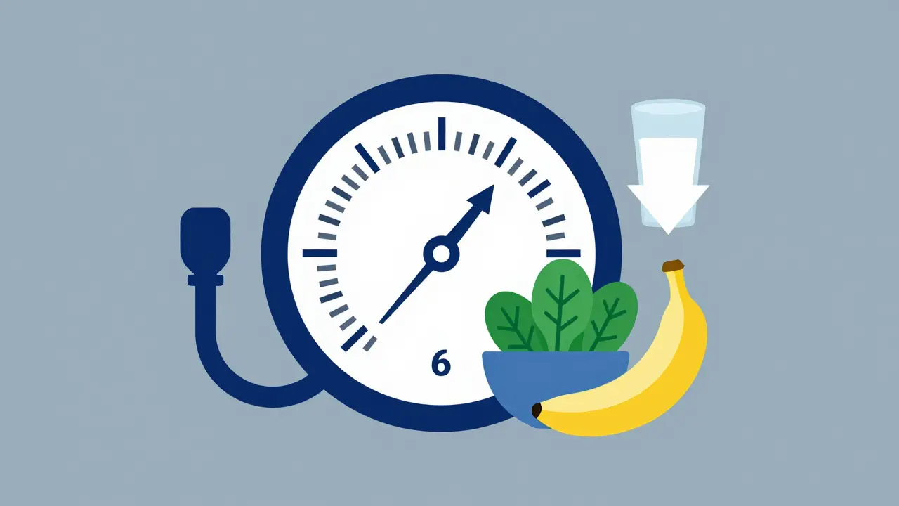 Icono de presión arterial con alimentos de la dieta DASH