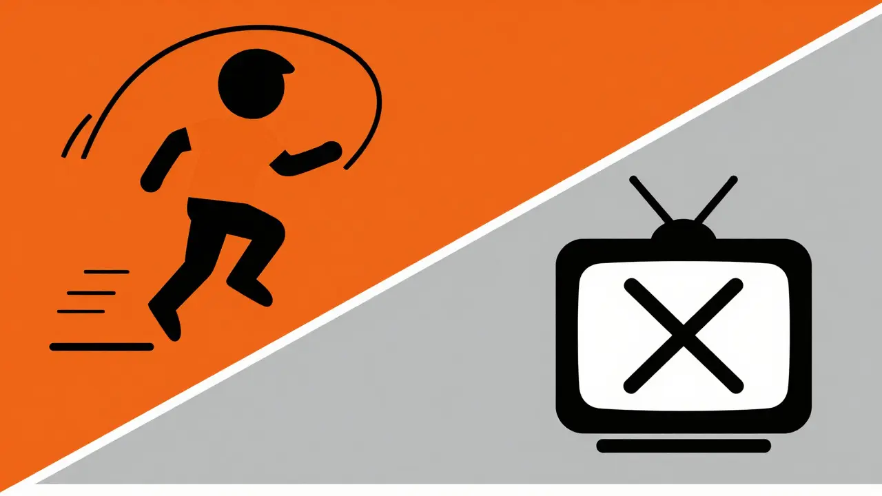 Ilustración geométrica de niño activo frente a televisión tachada