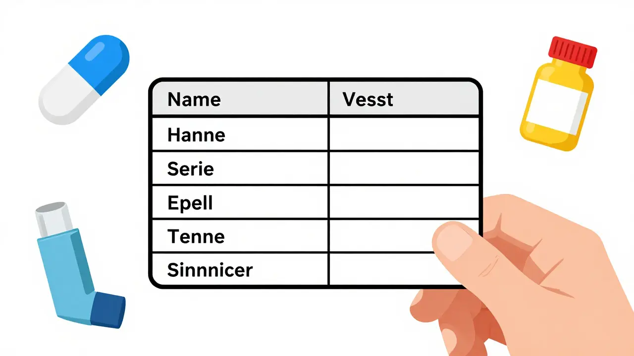 Lista de medicamentos organizada con iconos simples