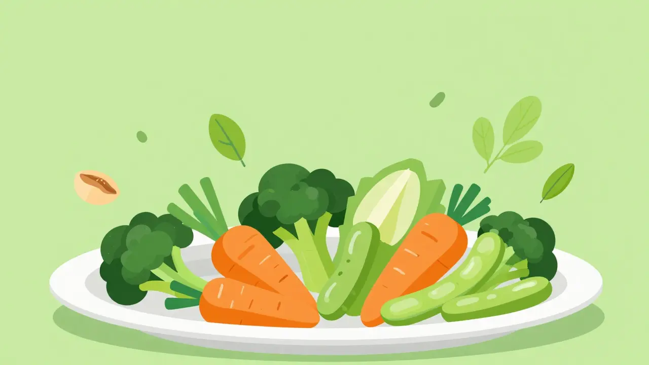 Plato lleno de verduras y legumbres en estilo minimalista