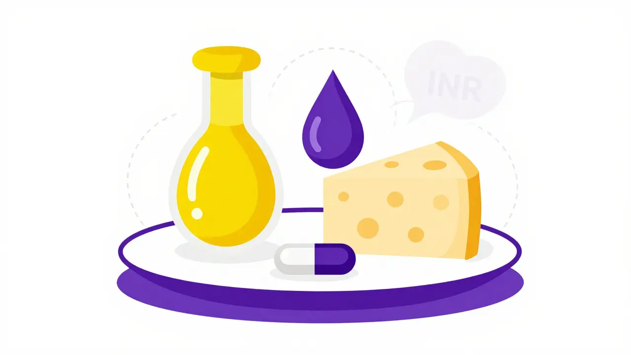 Representación abstracta de fuentes ocultas de vitamina K como aceites y suplementos