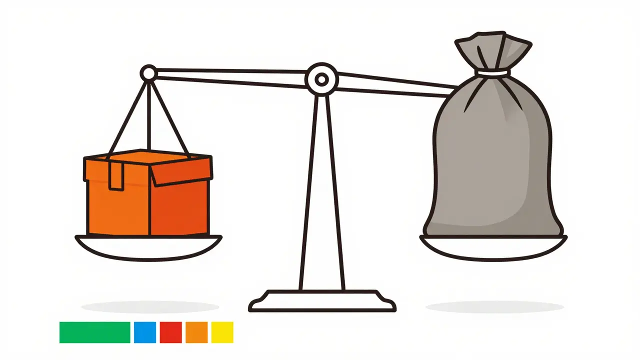 Balanza conceptual ilustrada comparando compra minorista y al por mayor