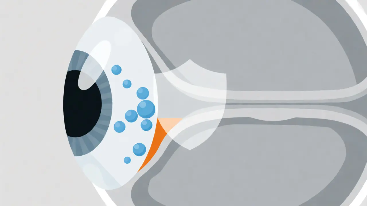 Dibujo abstracto de la presión intraocular elevada dentro del globo ocular
